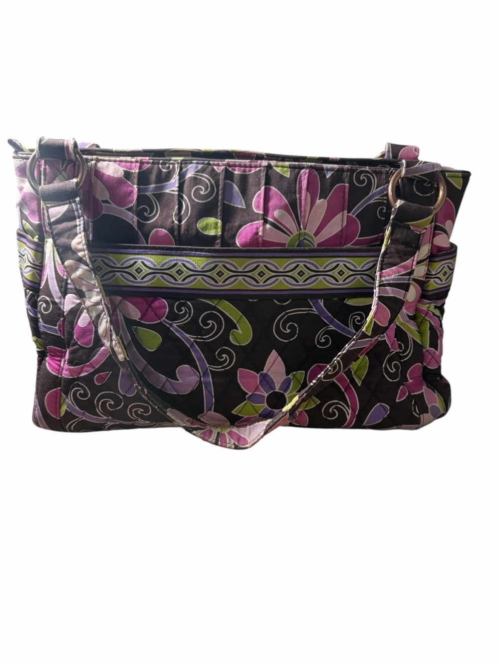 Vera Bradley Brown Quilted Shoulder Bag with Pink, Green & Purple Florals - Picture 5 of 10